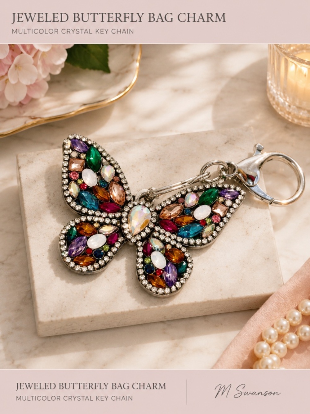 Colorful Crystal Butterfly Bag Charm Keychain